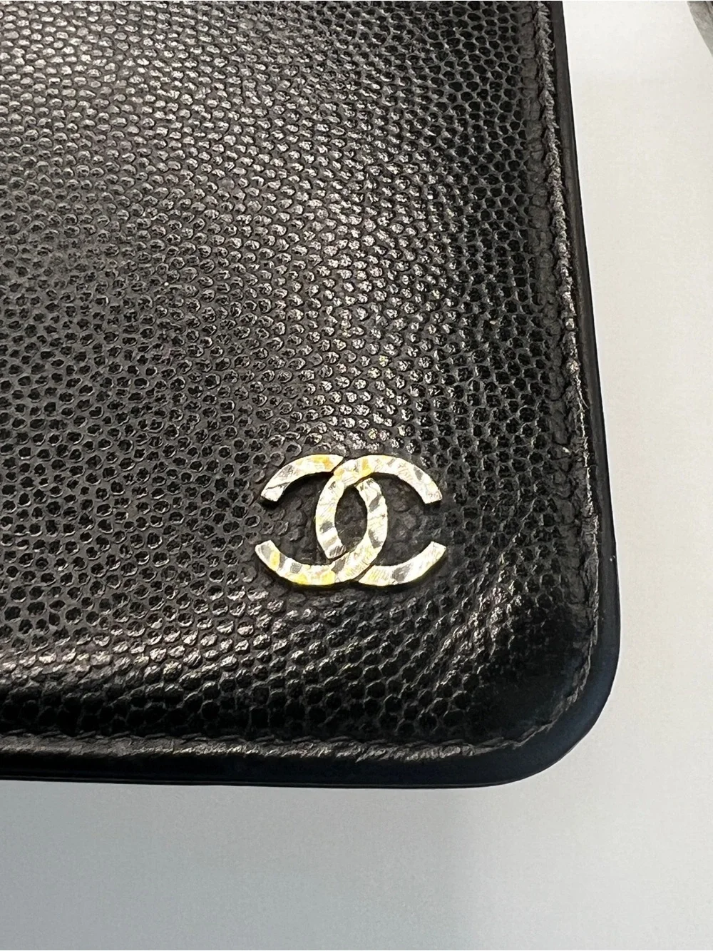 **Rare** CHANEL Black Caviar Leather iPad Tablet Case Holder w/ Folding Stand CC
